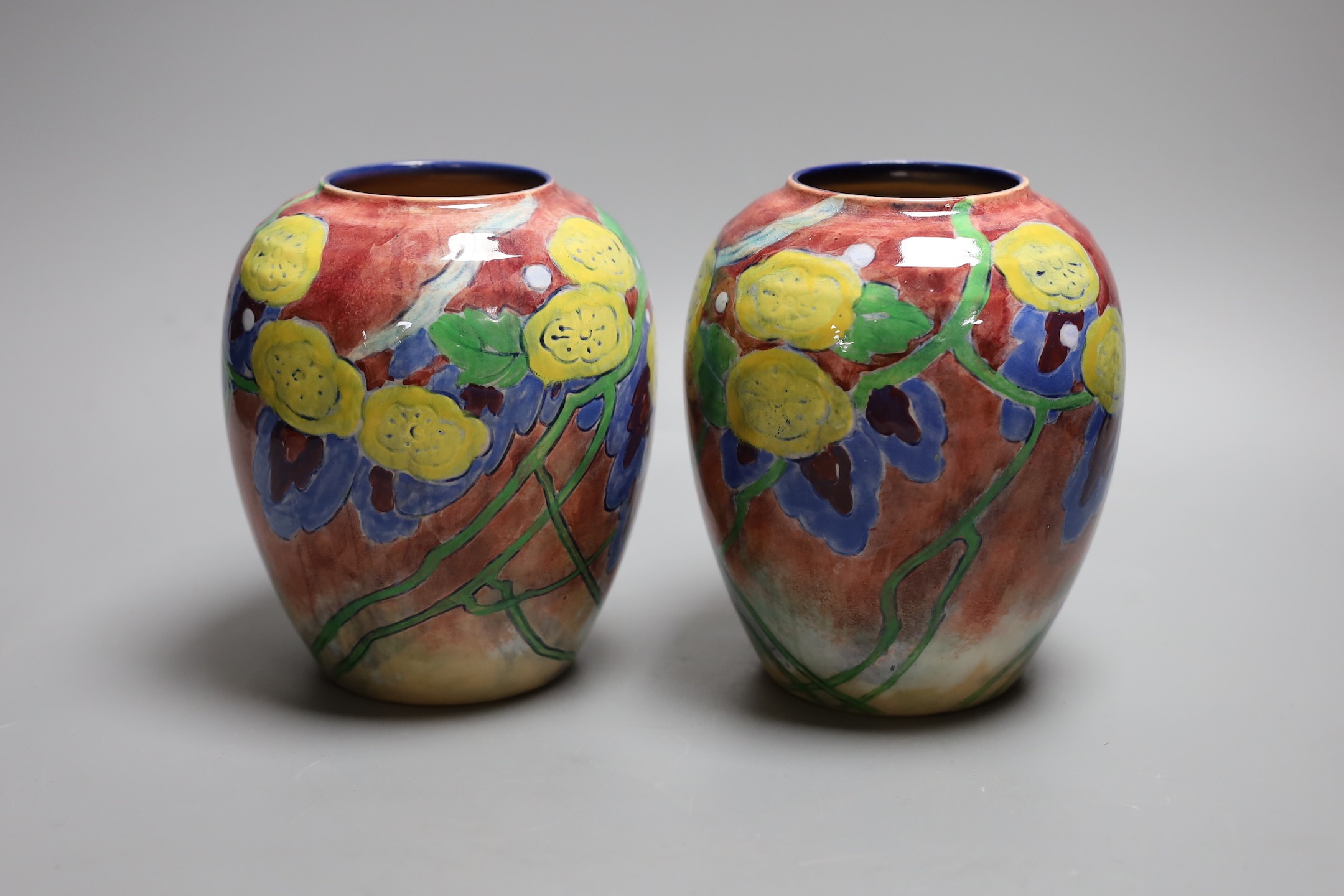 A pair of Royal Doulton floral vases by Frank Brangwyn D5162 c.1931